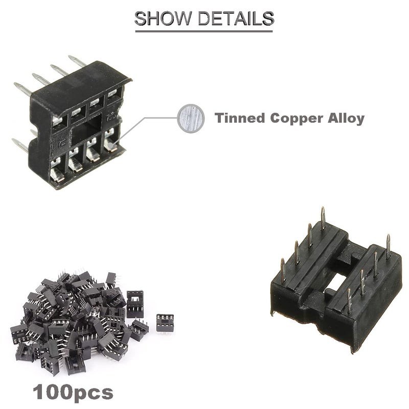 DKARDU 100 قطعة 8 دبوس DIP IC مقبس 2.54 مم فاصل مقبس IC نوع دبوس مسطح مكونات IC سهلة التركيب مع قلم سلك القصدير للتجارب الإلكترونية DIY - Image 2